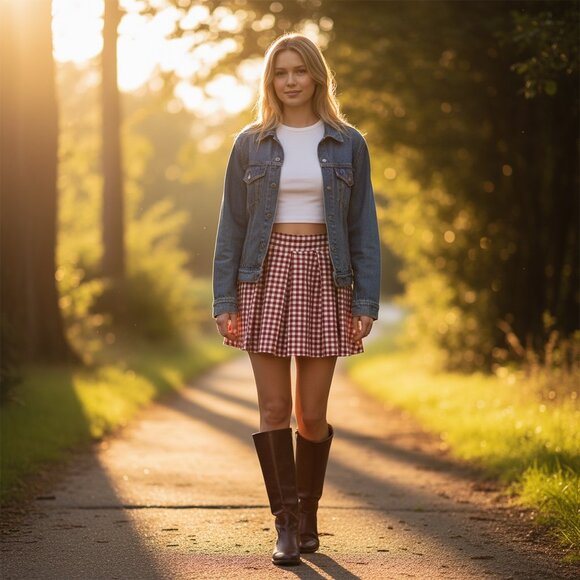 ZARA Gingham Pleated Skort  Red & White Check Size S - Picture 2 of 11